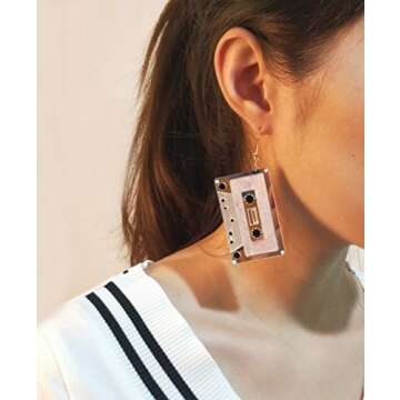 CutieJewelry Cassette Tape Dangle Cute Pretty Earrings (Goldish Yellow)