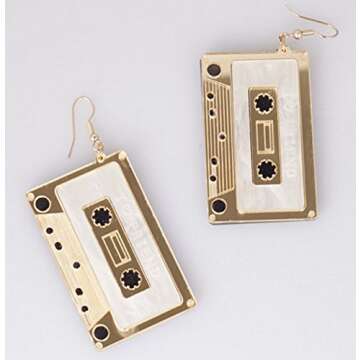 CutieJewelry Cassette Tape Dangle Cute Pretty Earrings (Goldish Yellow)