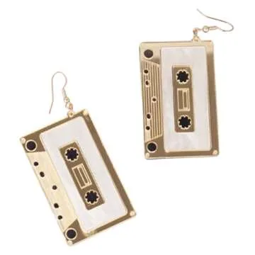 CutieJewelry Cassette Tape Dangle Cute Pretty Earrings (Goldish Yellow)