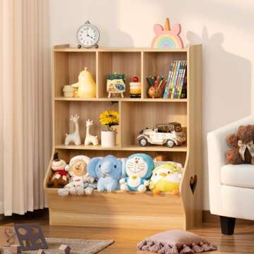 Lerliuo Kids Toy Storage Organizer, 3 Tier Children Small Bookcase and Bookshelf, Toddler 7 Cubby To...