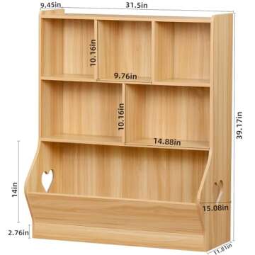 Lerliuo Kids Toy Storage Organizer, 3 Tier Children Small Bookcase and Bookshelf, Toddler 7 Cubby Toy Storage Cabinet, Toy Shelf for Playroom, Bedroom, Living Room, Nursery, School 29.53'' H (Natural)