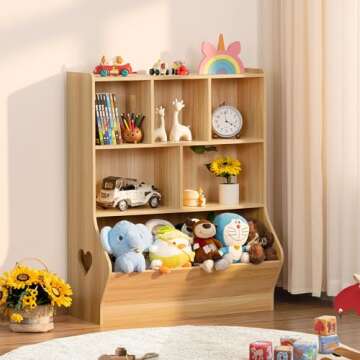 Lerliuo Kids Toy Storage Organizer, 3 Tier Children Small Bookcase and Bookshelf, Toddler 7 Cubby Toy Storage Cabinet, Toy Shelf for Playroom, Bedroom, Living Room, Nursery, School 29.53'' H (Natural)