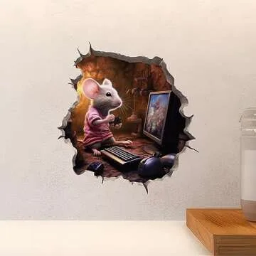 Gaming Mouse in Mouse Hole Decal - Mouse Hole 3D Wall Sticker