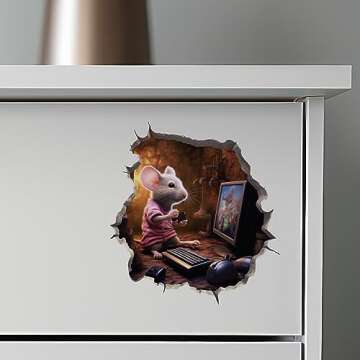 Gaming Mouse in Mouse Hole Decal - Mouse Hole 3D Wall Sticker