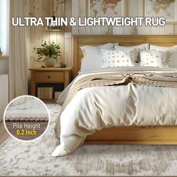 Area Rugs 9x12 Living Room: Lagre Vintage Living Room Rug with Non-Slip Backing Low Pile Rugs Soft Indoor Floor Thin Carpet Non Shedding Neutral Carpets for Bedroom Dining Room Farmhouse Nursery Beige