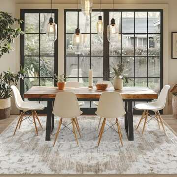 Area Rugs 9x12 Living Room: Lagre Vintage Living Room Rug with Non-Slip Backing Low Pile Rugs Soft Indoor Floor Thin Carpet Non Shedding Neutral Carpets for Bedroom Dining Room Farmhouse Nursery Beige