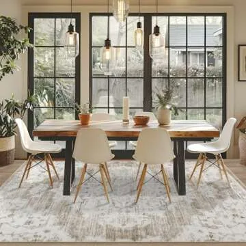 Area Rugs 9x12 Living Room: Lagre Vintage Living Room Rug with Non-Slip Backing Low Pile Rugs Soft Indoor Floor Thin Carpet Non Shedding Neutral Carpets for Bedroom Dining Room Farmhouse Nursery Beige