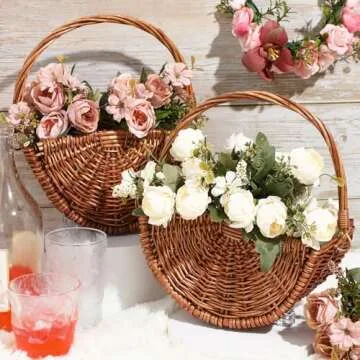 Willinglong Wicker Flower Girl Baskets - Versatile for Weddings