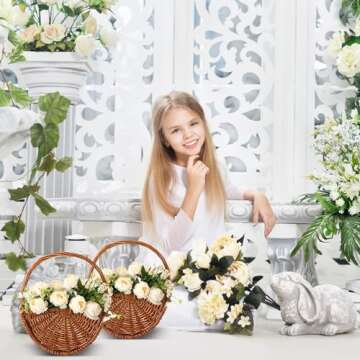 Willinglong Wicker Flower Girl Baskets - Versatile for Weddings