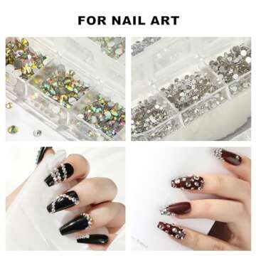 UNA GELLA Nail Art Rhinestone Glue Gel& 2000+Pcs Flatback Nail Gems Charms Accessories Kit 15g Nail Rhinestone Gel Glue(UV/LED Needed) Flat-back Round Crystal Gemstones with Pickup Pencil And Tweezer