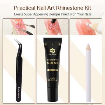 UNA GELLA Nail Art Rhinestone Glue Gel& 2000+Pcs Flatback Nail Gems Charms Accessories Kit 15g Nail Rhinestone Gel Glue(UV/LED Needed) Flat-back Round Crystal Gemstones with Pickup Pencil And Tweezer