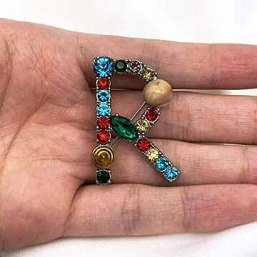 XGALBLA Letters R Plated Metal Stone Clear Colorful Crystal Lapel Pin Brooches Collar(Silver Tone)