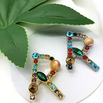 XGALBLA Letters R Plated Metal Stone Clear Colorful Crystal Lapel Pin Brooches Collar(Silver Tone)