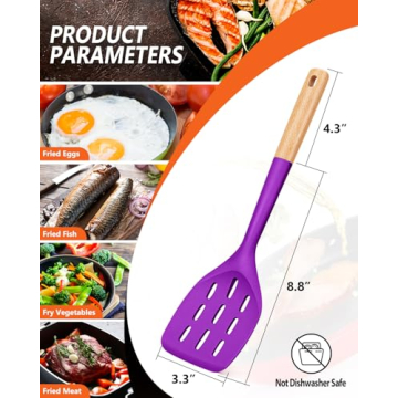 Pack of 2 Silicone Spatula, Non Stick Cooking Utensil Set, Wooden Handle Kitchen Turner for Baking M...