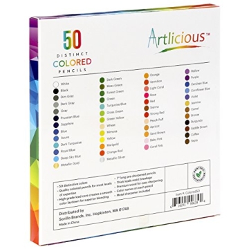 Artlicious Colored Pencils Set of 50 for Creative Coloring