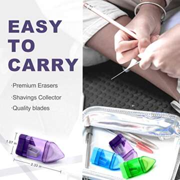 Sonuimy Manual Pencil Sharpeners with Eraser, Compact Small Colored Pencil Sharpener, Handheld Penci...