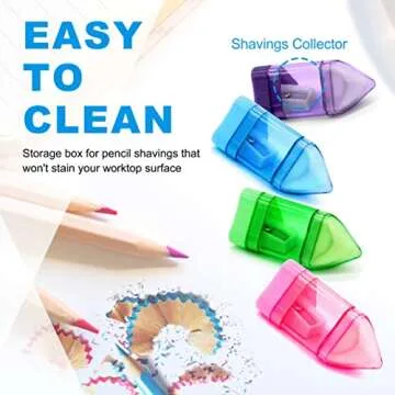 Sonuimy Manual Pencil Sharpeners with Eraser, Compact Small Colored Pencil Sharpener, Handheld Pencil Sharpener for No.2/HB Pencil Kids Adults Students School Class Home Office (Built-in Eraser)