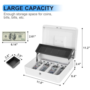 Durable Sgorlds Cash Box with Locks & Money Tray