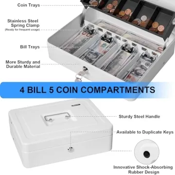 Durable Sgorlds Cash Box with Locks & Money Tray