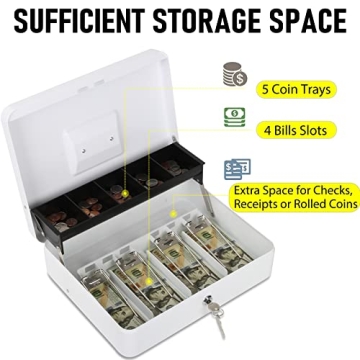 Durable Sgorlds Cash Box with Locks & Money Tray