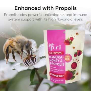 P.R.I Manuka Honey Lollipops with Propolis, Certified MGO 300+ - Throat Soothing, Strawberry Flavor, (24 Lollipops, 5.46oz)