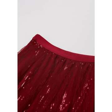 CHICWISH Sequins Tulle Skirts Elastic Waist Mesh Midi Holiday Flowy Layered Red Skirt