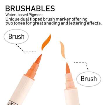 Kuretake ZIG BRUSHABLES 24 Brush Marker Pens set, TWO-TONED 48 Colors, Twin brush tips, Waterproof when dry, No mess, Archival Quality, Made in Japan