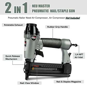 NEU MASTER Pneumatic Brad Nailer - Versatile 2-in-1 Tool