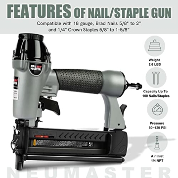 NEU MASTER Pneumatic Brad Nailer - Versatile 2-in-1 Tool