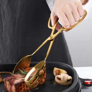 2 Pack Gold Serving Tongs Buffet Tongs for Kitchen Cooking 10 Inch Stainless Steel Salad Tongs Serving Utensils for Wedding Party Catering (Gold)