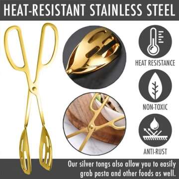 2 Pack Gold Serving Tongs Buffet Tongs for Kitchen Cooking 10 Inch Stainless Steel Salad Tongs Serving Utensils for Wedding Party Catering (Gold)