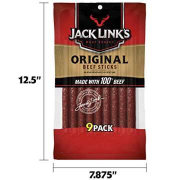 Jack Link’s Beef Snack Sticks, Original, 27 Count (Pack of 3, 7.2 oz. Bags) – Great Protein Meat...