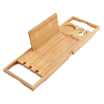 Utoplike Bamboo Bathtub Caddy Tray | Adjustable Bath Organizer with Wine & Book Holders