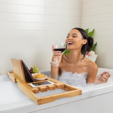 Utoplike Bamboo Bathtub Caddy Tray Adjustable Eco-Friendly