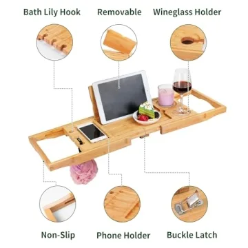 Utoplike Bamboo Bathtub Caddy Tray Adjustable Eco-Friendly