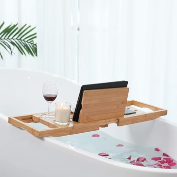 Utoplike Bamboo Bathtub Caddy Tray Adjustable Eco-Friendly