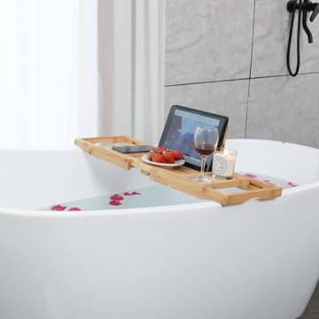 Utoplike Bamboo Bathtub Caddy Tray Adjustable Eco-Friendly