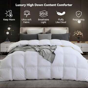 SNOWMAN All-Season 75% Down Comforter King Size, Fluffy Duvet Insert with 8 Corner Tabs, Durable Down Proof Cotton Blended Fabric and 3D Baffle Box Construction (White, 106"x90")