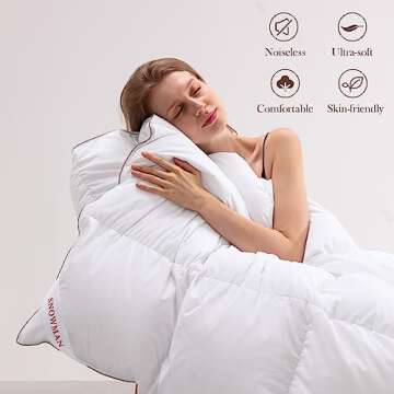 SNOWMAN All-Season 75% Down Comforter King Size, Fluffy Duvet Insert with 8 Corner Tabs, Durable Down Proof Cotton Blended Fabric and 3D Baffle Box Construction (White, 106"x90")