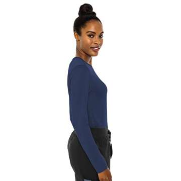 Med Couture Women's Underscrub Top Long Sleeve Performance Knit Tee, 360° Stretch, Lightweight & Ultra Soft Fabric - MC8499, XL, Navy
