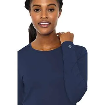 Med Couture Women's Underscrub Top Long Sleeve Performance Knit Tee, 360° Stretch, Lightweight & Ultra Soft Fabric - MC8499, XL, Navy