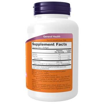 NOW Foods Supplements, Caprylic Acid 600 mg, MCT (Medium-Chain Triglycerides), 100 Softgels