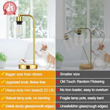 Set of 2 Industrial Table Lamps with 2 USB Port, Gold Fully Stepless Dimmable Bedside Lamps for bedr...