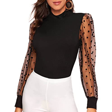 Stylish Verdusa Women's Polka Dots Blouse with Sheer Sleeves