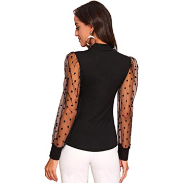Stylish Verdusa Women's Polka Dots Blouse with Sheer Sleeves