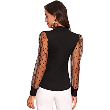 Stylish Verdusa Women's Polka Dots Blouse with Sheer Sleeves
