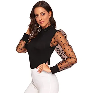 Stylish Verdusa Women's Polka Dots Blouse with Sheer Sleeves