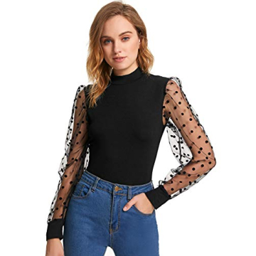 Stylish Verdusa Women's Polka Dots Blouse with Sheer Sleeves