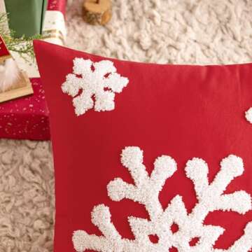 Woaboy Pack of 2 Christmas Red Throw Pillow Covers Decorative Snowflake Embroidery Couch Pillows Can...