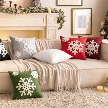 Woaboy Pack of 2 Christmas Red Throw Pillow Covers Decorative Snowflake Embroidery Couch Pillows Canvas Cushion Cases Holiday Home Decor Soft Pillowcases for Sofa Bedroom Car 18x18 Inch